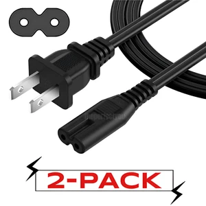 2-Pack AC Power Cord 2 Prong Cable 2-Slot Figure 8 for TV PS3 PS4 PS5 XBOX PC - Picture 1 of 10