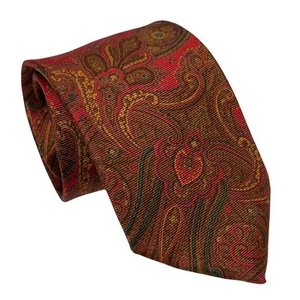 BROOKS BROTHERS Mens Necktie Red Brown Paisley Luxury Silk Classic Preppy - Picture 1 of 6