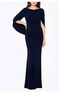 Betsy & Adam Women's Cowl Neck Sleeveless Daped Back Mermaid Gown Navy Size 16 - Foto 1 di 3