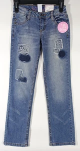 Total Girl Jeans Girls 10 Slim Straight Leg Adjustable Waist Stretch Patches - Picture 1 of 8