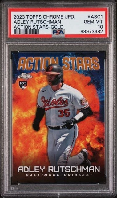 2023 Topps Chrome Action Stars Gold/50 RC Adley Rutschman #ASC-1 PSA 10 POP 3 - Image 1 of 2