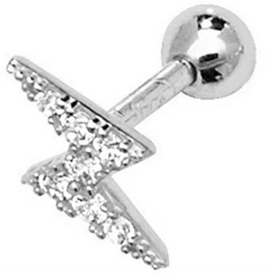 9ct White Gold Cartilage Helix Earring Stud Lightning Bolt Cubic Zirconia Set - Picture 1 of 7