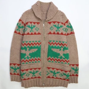 Vintage Azteken Donnervogel Wolle Strick Cowichan Pullover Größe Large Blitz Reißverschluss - Bild 1 von 8