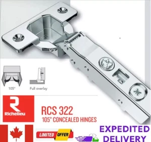 Richelieu RCS 322 105° Full Overlay Soft Closing Kitchen Cabinet Door Hinge - Bild 1 von 5