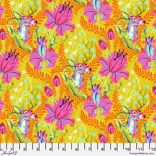 FREE SPIRIT FABRIC Fat Quarter Free Spirit Tula Pink "Tiny Beasts" Deer John Glow