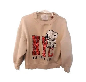 PEANUTS ZARA KIDS UNISEX SZ 7 SNOOPY NYC NEW YORK CITY SEQUIN SWEATSHIRT - Picture 1 of 5
