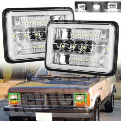 For Dodge Dakota 1987-1995 Truck Pair 4x6" LED Headlights Hi-Lo Beam Red DRL - Image 1 of 4