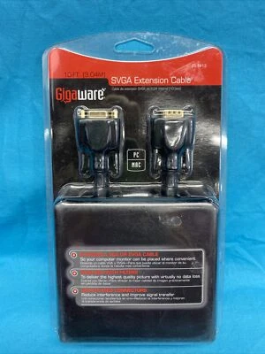 10 Ft Gigaware SVGA Extension Monitor Cable PC/Mac 26-1413 Gold Plated NIB - Image 1 of 4