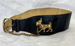 RARE Vintage Women’s Stelzer Leather Belt Scottie Dog Chain Detail Sz 24” (xs)