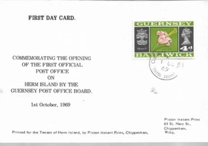 OPENING OF FIRST OFFICIAL P.O ON HERM ISLAND 1969 MY REF 386 - Picture 1 of 2
