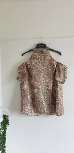 River Island Brown Leopard Print Cold Shoulder Top Size 18 BNWT - Picture 1 of 4