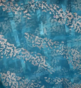 TURQUOISE ORGANZA W / SCATTERED SILVER STUDS STRIPED SHEER FABRIC 20X56 INCHES - Picture 1 of 3
