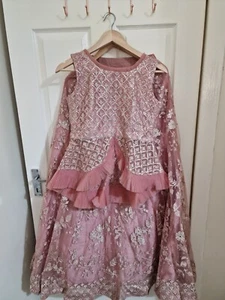 Mädchen Netz Zeug mit schönem Design Lehenga Kinder Kinder Eid Party Hochzeit - Bild 1 von 6