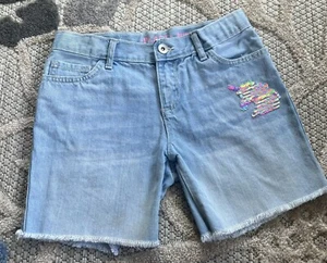 Childrens Place Jean Shorts with Sequin Unicorn Size 10 Adjustable Waist EUC - Picture 1 of 4