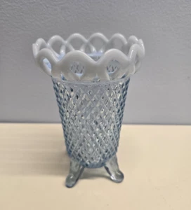 Vintage Imperial Glass Opalescent Lace Katy Blue Vase 5” - Picture 1 of 7