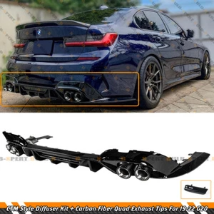 FOR 19-22 BMW G20 M SPORT M340i CTM DIFFUSER KIT + CARBON FIBER QUAD EXHAUST TIP - Picture 1 of 7