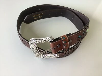 Cinturón Ariat Estrás Marrón/Turquesa Western Mujer Hebilla Plateada Grande *Defecto* Foto 1 de 4