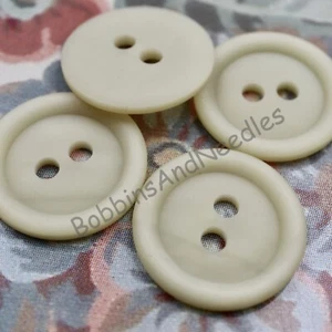 Set of 4 Large Galalith Buttons with Rim 30 mm Cream Vintage Casein Buttons - Picture 1 of 5