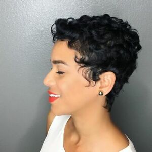 Curly Natural Wavy Short Wig Black Pixie Cut Brazilian Hair Cheap Wigs for women