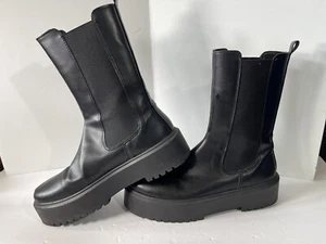 ASOS Design Aliyah Chunky Faux Leather Platform Chelsea Boots Black - Size 9US - Picture 1 of 8
