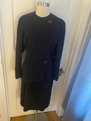 HERBERT GROSSMAN 100% WOOL BLACK SKIRT SUIT, WHITE  STICHES-SIZE10P-NWOT! - Image 1 of 4