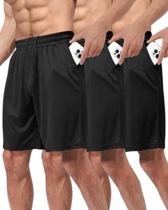 3 Pack Gym Basketball Mens Shorts - Quick Dry Black Workout Athletic Shorts w... - Picture 1 of 6