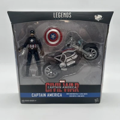 CONJUNTO DE BONECOS CAPITÃO AMÉRICA com MORTORCYCLE GUERRA CIVIL MARVEL LEGENDS MISP 4" 2015 - Imagem 1 de 4
