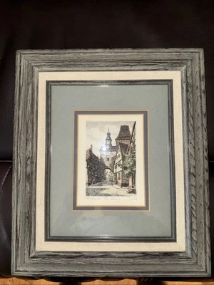 Vintage Hand-Colored Etching – Rothenburg ob der Tauber, Germany – Signed — 第 1/3 张图片