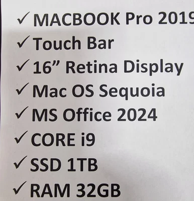 Apple MacBook Pro 16" Laptop 2019 Touch Bar Core i9 32GB 1TB  mint condition - Image 1 of 4