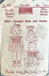 PAULINE 67 1940’s Toddler’s Smocked Dress Sewing Pattern. Size 2 - Chest 21”. - Picture 1 of 2