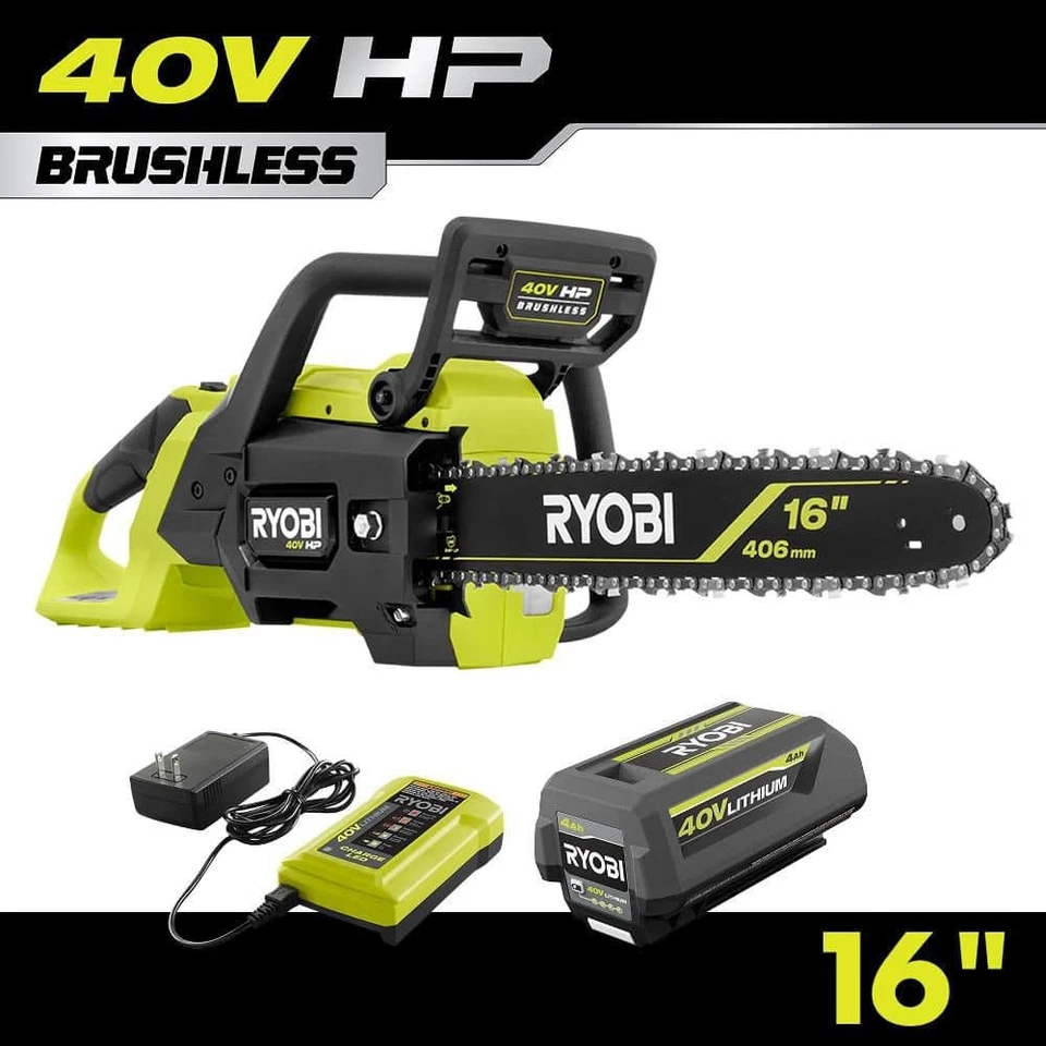RYOBI 40V HP Brushless 16 in. Battery Chainsaw Kit RY40HPCW02K W/ Battery Charge