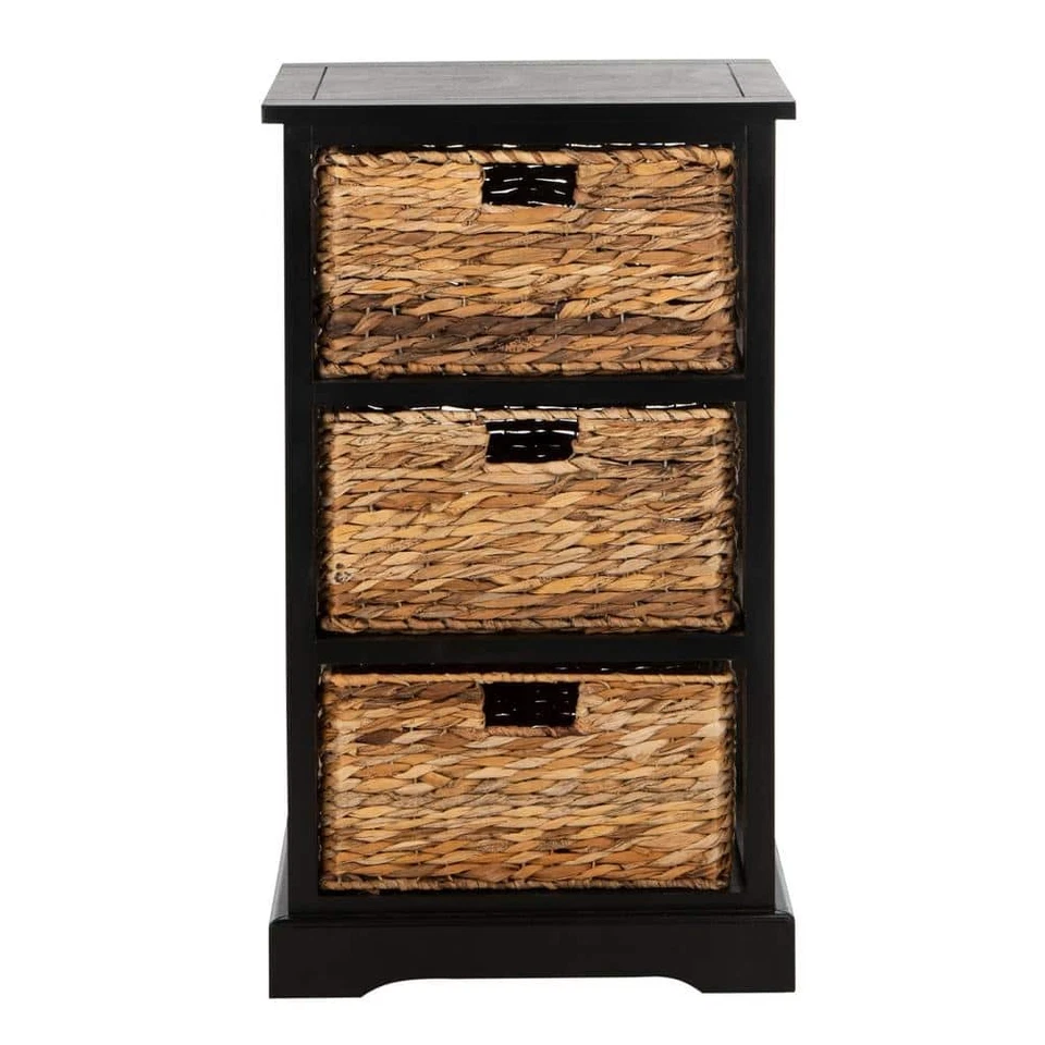 Safavieh AMH5738A Halle 3 Wicker Basket Storage Side Table Distressed Black