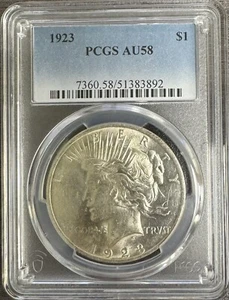 1923 Peace Silver Dollar PCGS AU58 (11/29) - Picture 1 of 2