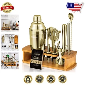 Stainless Steel Bartender Kit with Wooden Stand - Complete Cocktail Mixing Set - Picture 1 of 9