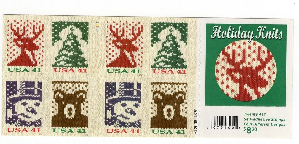 2007 41 cent Christmas Knits booklet of 20 Scott #4210d, Mint NH - Image 1 of 1
