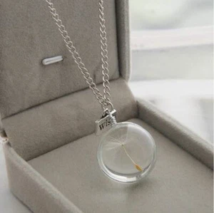Dandelion handmade Necklace Wish Glass Round Sphere Pendant Necklace - Picture 1 of 3