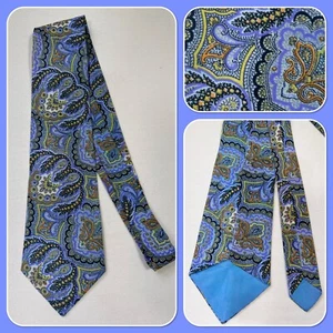 Vintage 1960s Purple/Blue Black Orange Paisley Neck Tie 3.5" Wide Mod Dandy - Picture 1 of 4