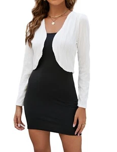 Bolero Shrug for Women Long Sleeve Lightweight Open Front Ribbed Cropped Card... - Picture 1 of 6