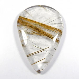 Natural Multi Golden Rutile Quartz Gemstone Pear Shape Cabochon 73 Cts #10930 - Picture 1 of 7