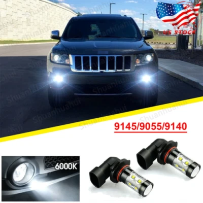 9145 9055 LED Fog Lights Bulbs 6000K White For Jeep Grand Cherokee 1999-2010 2x - Image 1 of 4