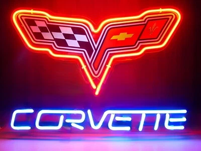 NEON CRAFT HUT Corvettes Sports Car Auto Garage 20"x16" Neon Sign Light Lamp Wall Decor Bar