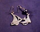 Vtg 1990S Pewter 1" Fish And Sailboat Mixed Pair Earrings Signed Maurice Milleur