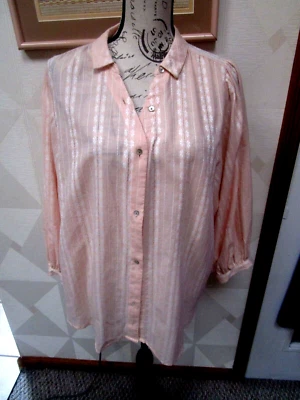 LAUREN CONRAD-PINK/WHITE-COLLAR-LONG SLEEVE-BUTTON UP-BLOUSE-SIZE-XXL-NWT-$48 - Image 1 of 3