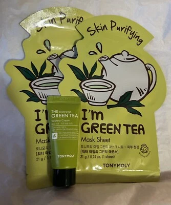 Tony Moly The Chok Chok зеленый чай водянистый крем 15 мл 0,50 унц и 2 маски новый - Изображение 1 из 4