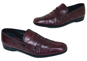 PRADA Mens 9 ‘Penny’ Loafers Spazzolato Fume Burgundy Designer SlipOn Dress Shoe