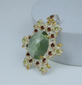 Natural Verde Amatista 925 Plata Floral Colgante Granate Peridoto Nochebuena ... - Imagen 1 de 4