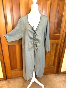 CYNTHIA ASHBY light blue linen tie front midi duster/dress. Medium-Large. Pretty - Picture 1 of 7