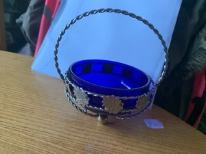 Vintage versilberte süße Schüssel mit Glasschüssel mit Griffen - Bild 1 von 3