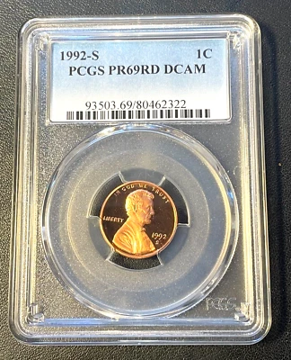 1992-S Lincoln Cent  PROOF PCGS PR69RD DCAM - Image 1 of 2