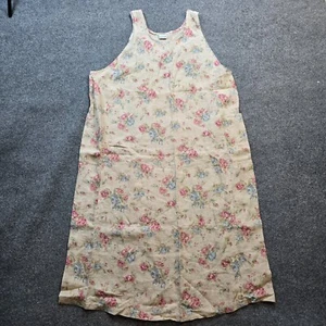 Match Point Dress Womens 1X Beige Pink Floral Linen Maxi Pockets Cottage Beachy - Picture 1 of 10
